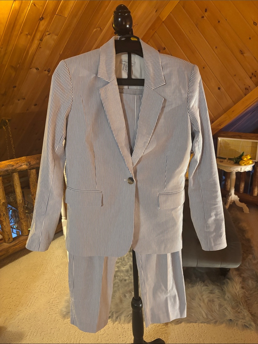 Carolina Belle Light Blue & White Seersucker Blazer/Cropped Pants/Shorts